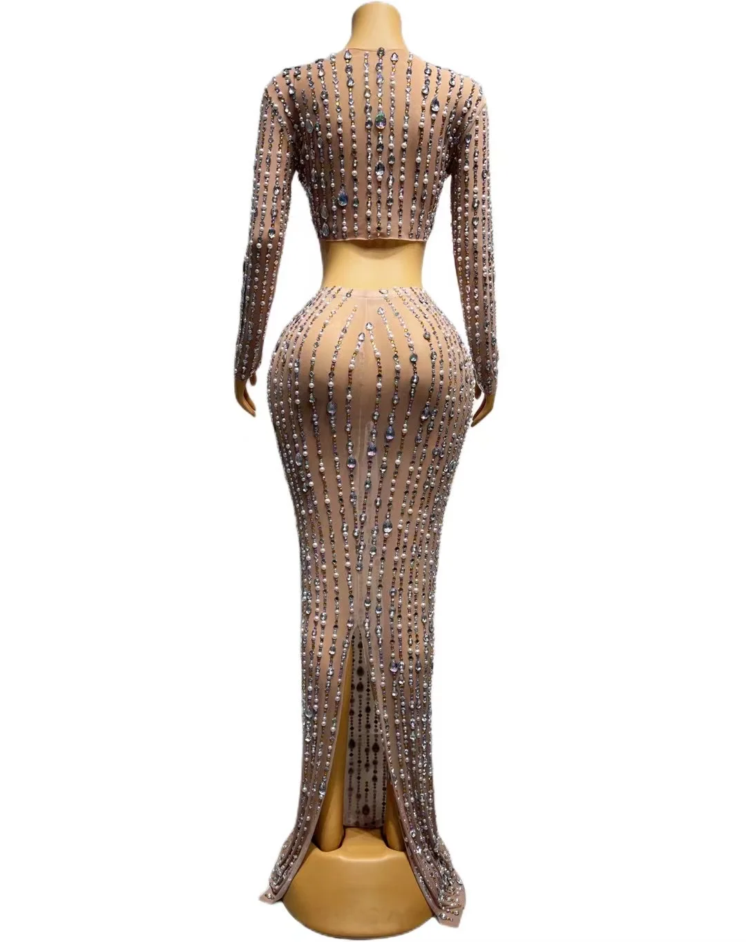 Черное большое женское Прозрачное платье из двух предметов костюм певицы наряд