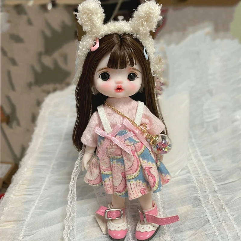 

1/8 BJD Doll 16 cm Height Girl Dolls with Removable Full Set Outfits Clothes Wigs Handmade Makeup
