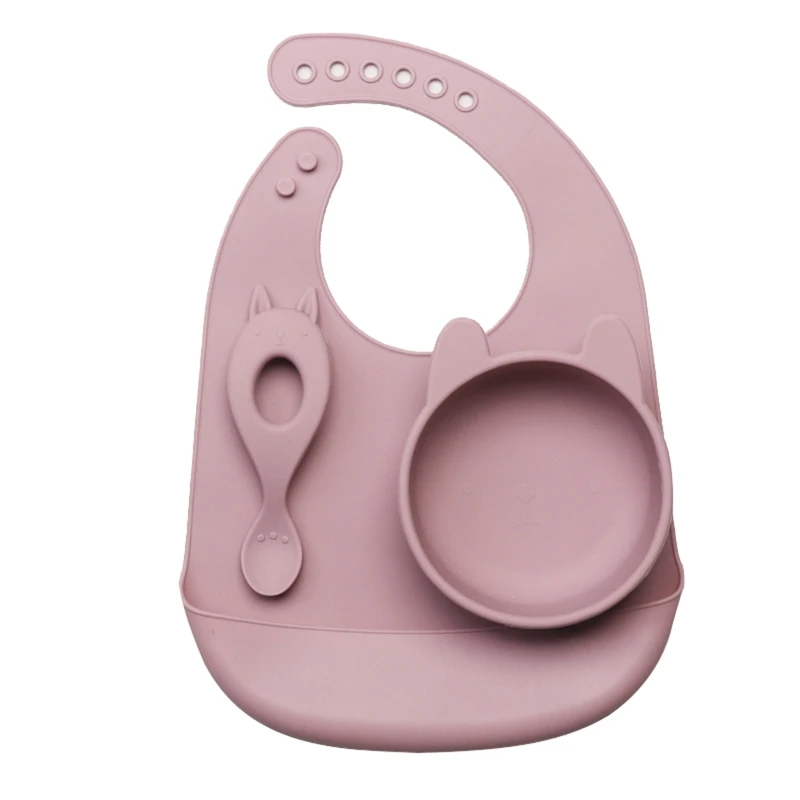 

New Waterproof Soft Baby Silicone Bibs Cute Spoon Bowl Set Kids Girl Boy Adjustable Children Bib Baby Lunch Feeding Eating