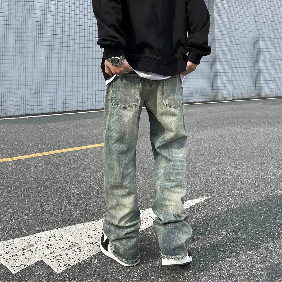 Men Jeans High Street Hip Hop Retro Hole Straight Loose Y2k Pants Loose Jeans Street Clothes Korean Fashion Street Clothes Jeans