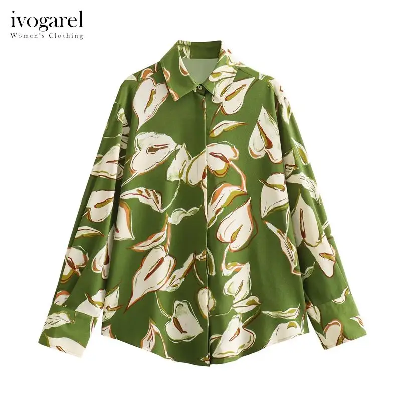 

Рубашка Ivogarel женская с цветочным принтом, Повседневная Блузка с воротником с лацканами, топ с длинными рукавами, весна-осень