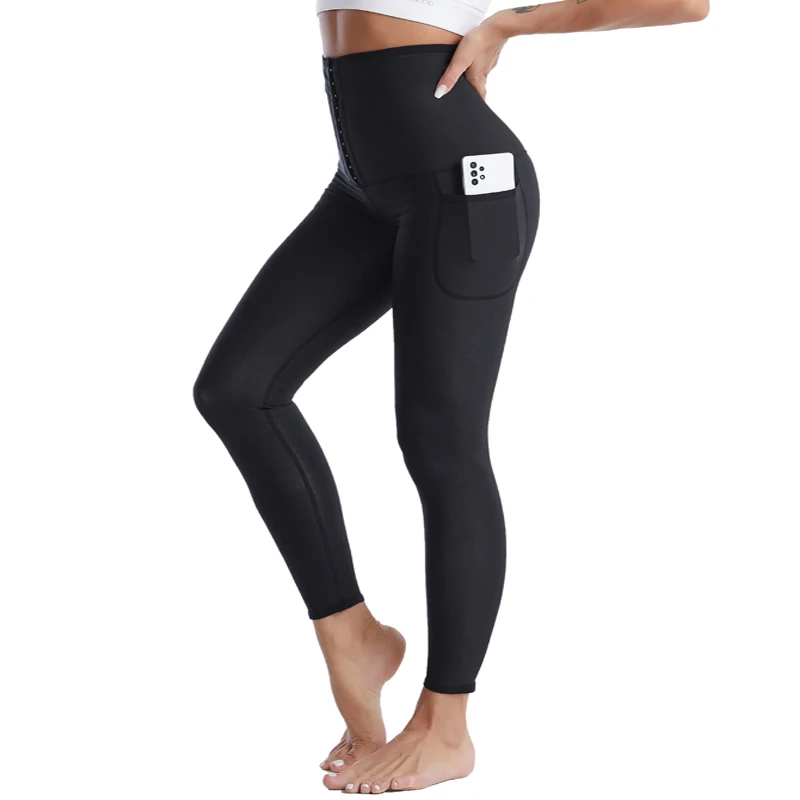 Women Waist Trainer Sauna Sweat Pants with Pocket High Waist Workout Slimming Leggings Hot Thermo Body Shaper Weight Loss Shaper