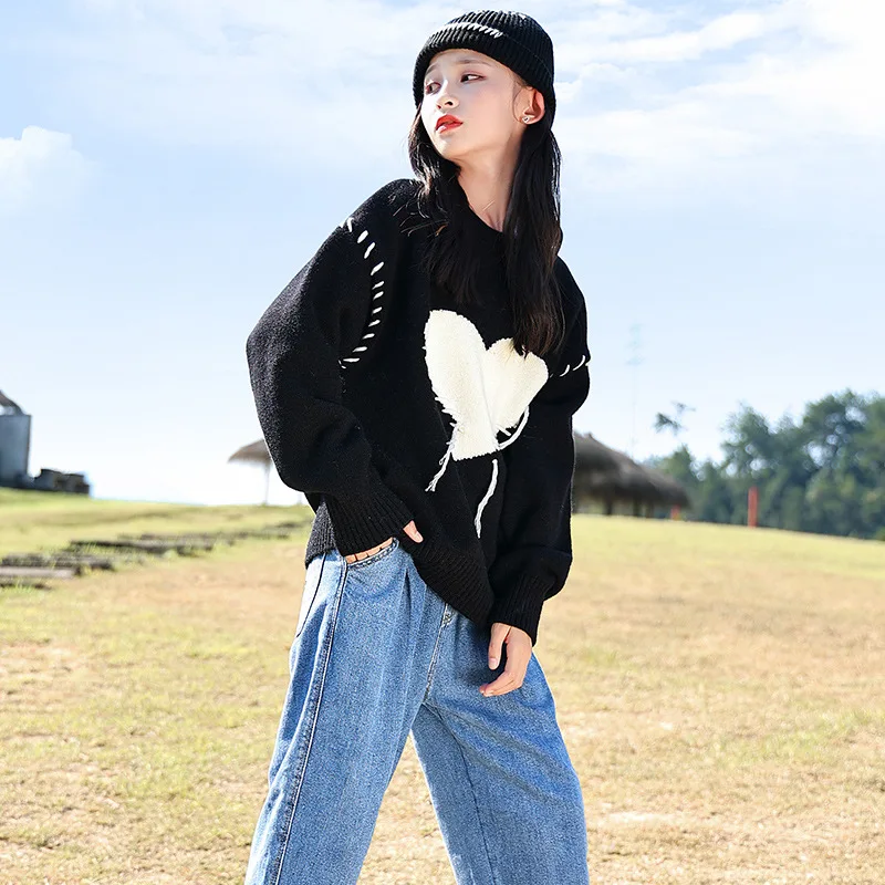 

Свитер вязаный с круглым вырезом для девочек 4-12 лет