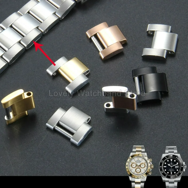 Фото Ремешок для часов Rolex Black Submariner GMT‑Master Yacht‑Master с прочным антикоррозийным покрытием, гладкий, из цельной стали, с удлинительной звеньевой секцией. №1