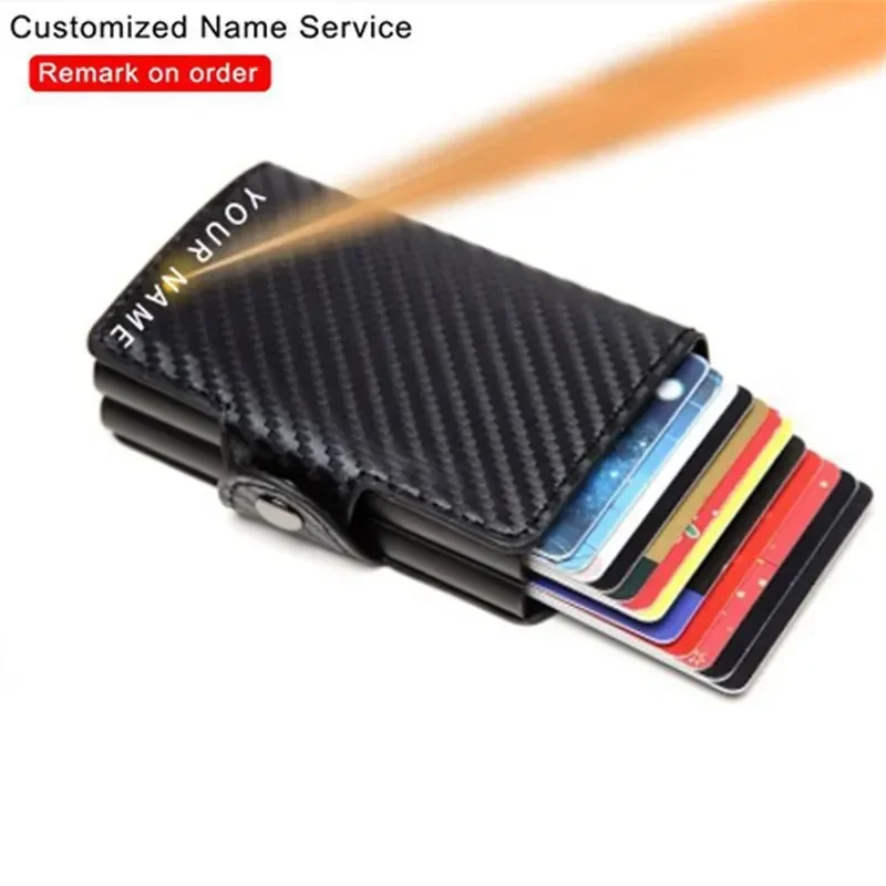 

Rfid Wallet Metal Case Aluminum Double Box Leather Credit Card Holders For Women Slim Anti Protect Travel ID Smart Cardholde
