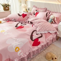 34pcs lace luxury bedding set duvet cover bed skirt soft ruffles love princess bed cover linens quilt cover king queen size