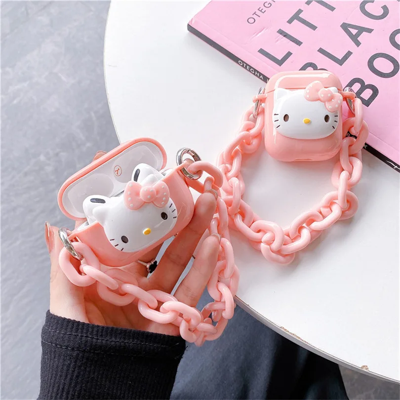 

Милый мультяшный розовый чехол с котенком и цепями Apple AirPods 2, чехол для AirPods Pro, аксессуары для наушников IPhone, чехлы для Airpod 3d