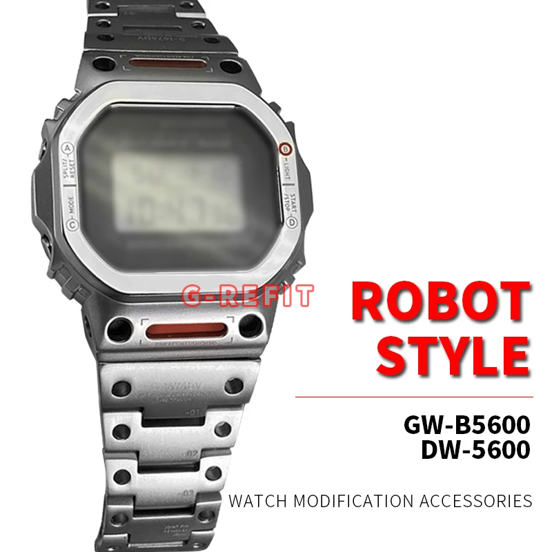 Фото Часы G-Refit Mech Style Robot GWB5600 G5600E GWM5610 GLX5600 DW5600 с корпусом из титановой нержавеющей стали, металлическим безелем и ремешком MechWarrior №2