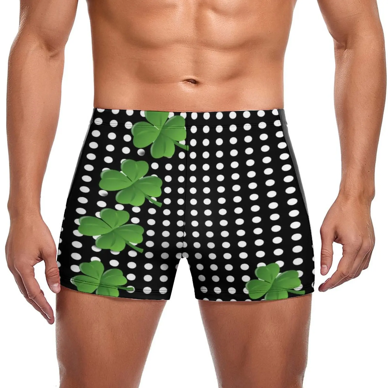 

Black White Polka Dot Swimming Trunks St Patricks Day Irish Shamrocks Fashion Durable Swim Boxers Training Large Size Swimsuit