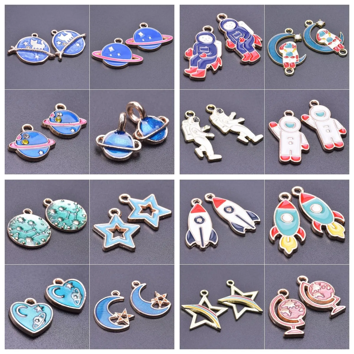 

10pcs Charm Enamel Rocket Planet Charms for Jewelry Making Moon Star Astronaut Pendant for DIY Necklaces Earrings Jewelry Gifts