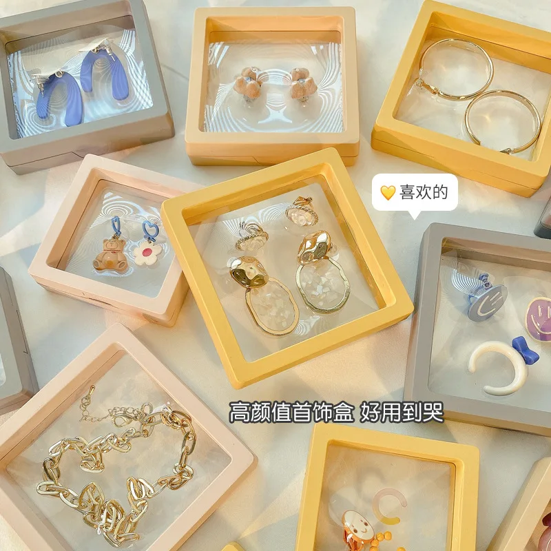 PE Film Brooch Coin Gems Jewelry Storage Box Dustproof Exhibition Decoration Suspended Floating Ring Earrings Display Rack Case