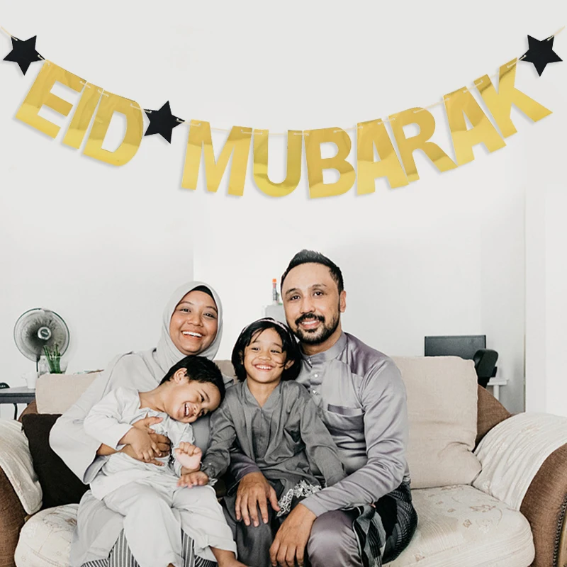 

Черное золото Eid Mubarak бумажный баннер флажки Гирлянда для исламского мусульманского фестиваля Аксессуары Рамадан кареем подвесное украшение