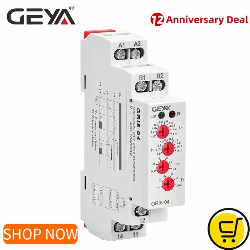 

GEYA GRI8-03/04 Over Current Under Current Protection Relay 0.05A 1A 2A 5A 8A 16A Current Monitoring Device AC/DC24-240V