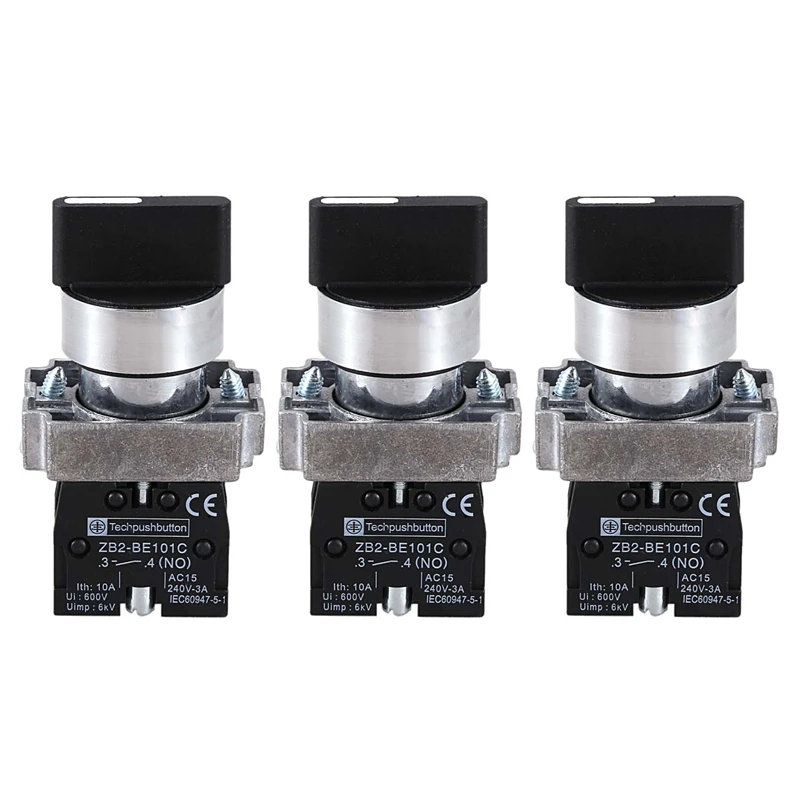 

3Pcs 22Mm Latching 2 NO 3-Position Rotary Selector Select Switch ZB2-BE101C Black