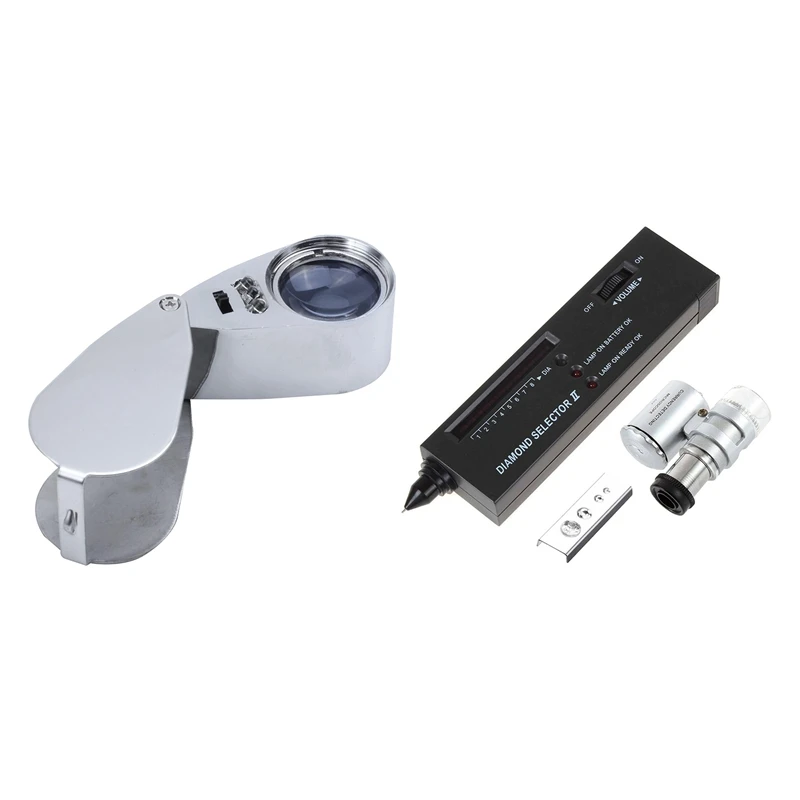 

40X LED Pocket Magnifier Jeweller Eye Glass Loop Lens Magnifying Loupe UV Light With Jeweler Diamond Tool Kit