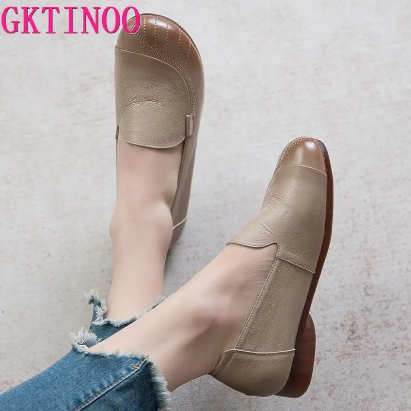 

GKTINOO 2023 Fashion Women Shoes Genuine Leather Loafers Women Casual Shoes Mother Soft Comfortable Shoes Women Flats Non-slip