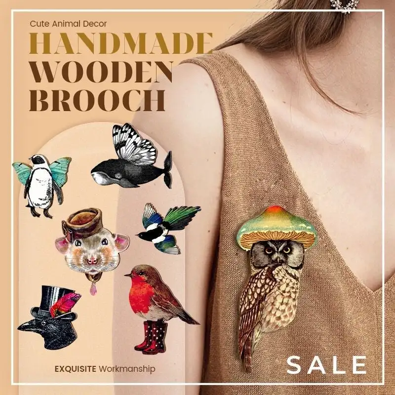 

Bird Wooden Brooch Pin Pendant Suit Animal Brooch Cute Decoration Animal Pins Owl Magpie Birds Brooch Unique Pin For Wedding