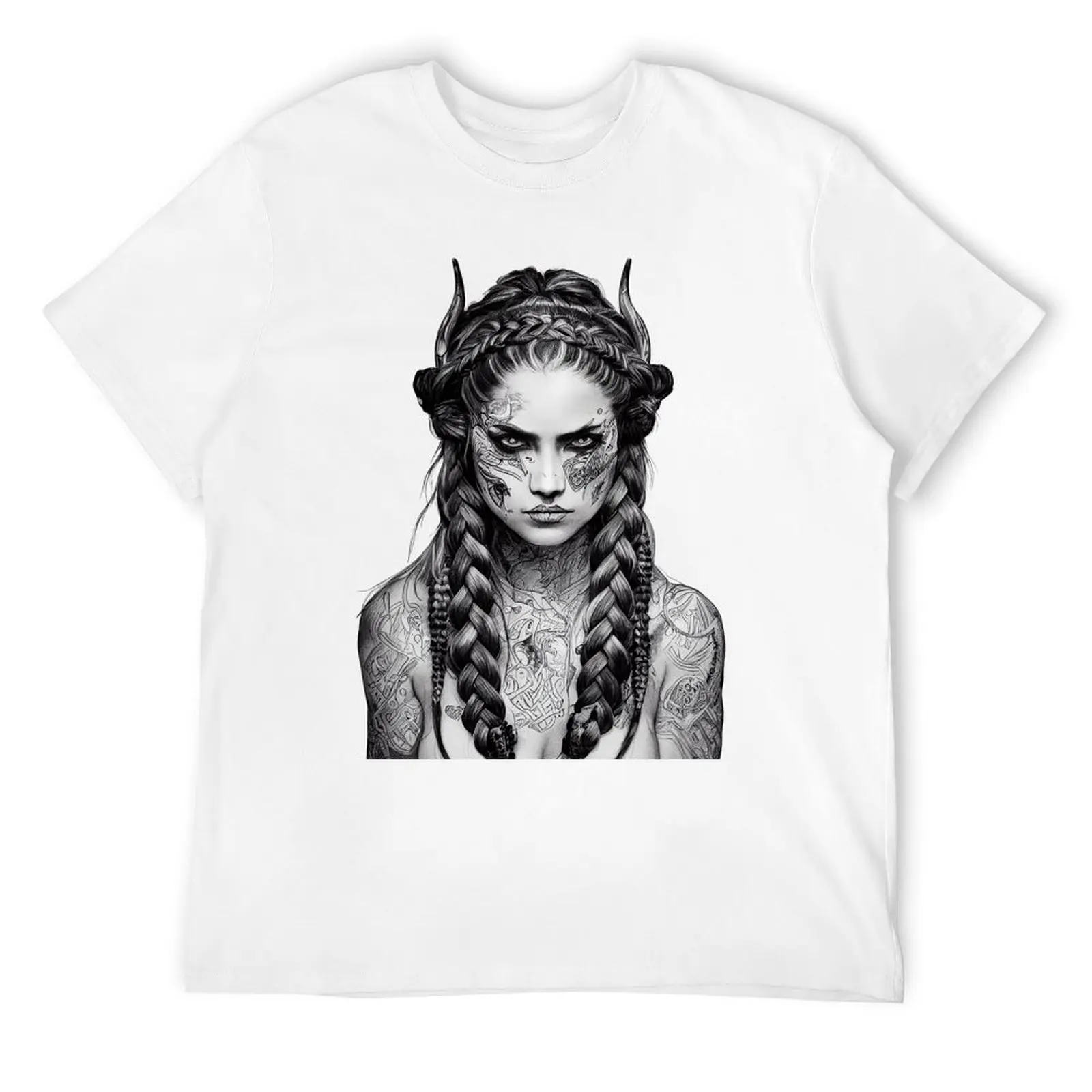 Футболка с татуировкой викингов-валькирия большие размеры эстетичная одежда