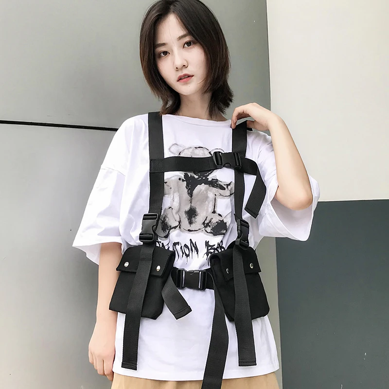 Lady Features Tactical Hip Hop Streetwear Functional Chest Vest Rig Waist Bags Women Oxford Fanny Pack Adjustable Streetwear Bag