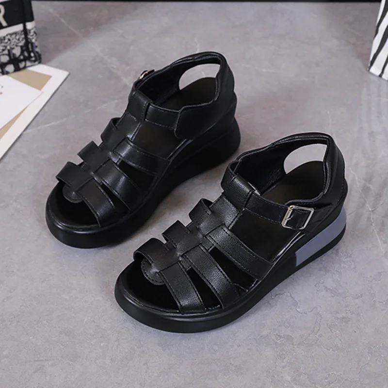 

Size 35-42 Hollow Buckle Women's Sandals 2022 Summer Outer Wear New Open Toe Casual Retro Flat Roman Shoes For Woman Wholesale