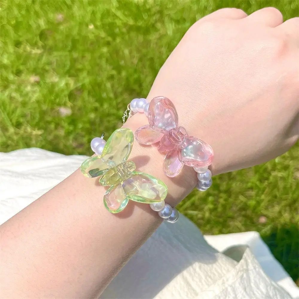 Резинка для волос с милой бабочкой и жемчугом эластичные красочные браслеты