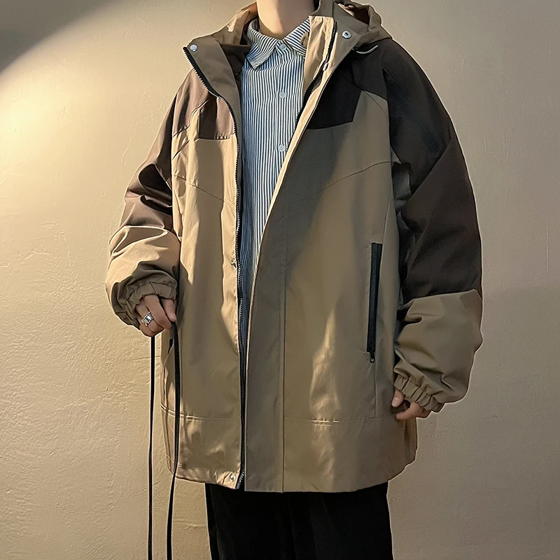 

Куртка мужская с капюшоном, уличная спортивная Свободная куртка контрастных цветов, в стиле пэчворк, в американском стиле, весна-осень