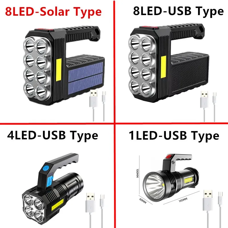 Светодиодные фонарики высокой мощности на солнечной энергии/USB-перезаряжаемый