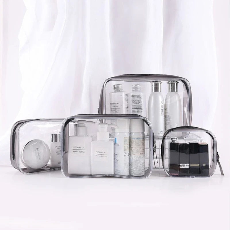 

4 Size Clear Toiletry Bag Quart Size Bag Women Men Travel Makeup Cosmetic Pocket Transparent PVC Toiletries Cosmetic Bags