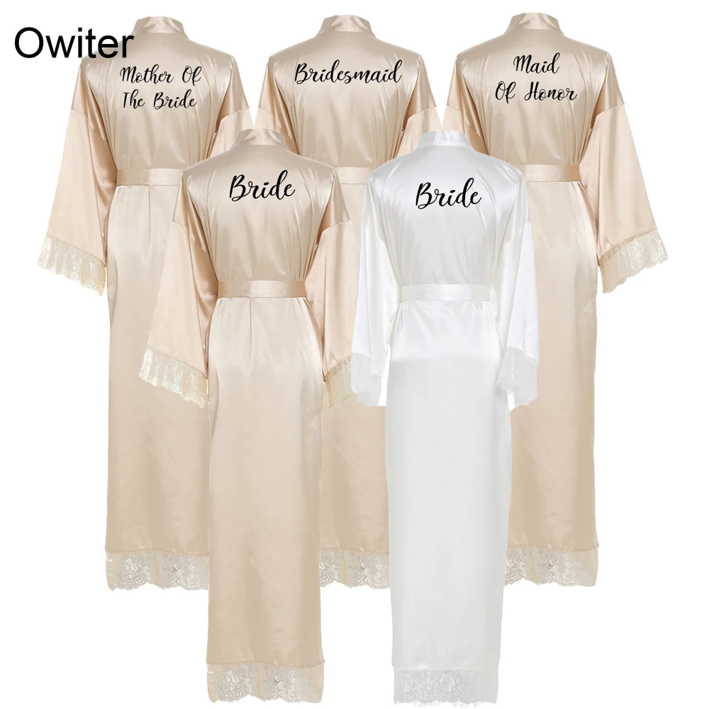 

Owiter Bridesmaid champagne Large Plain Mother Bride Kimono Silk Satin Lace Night Dress Gown Wedding Robes Bathrobe Ladies Robe