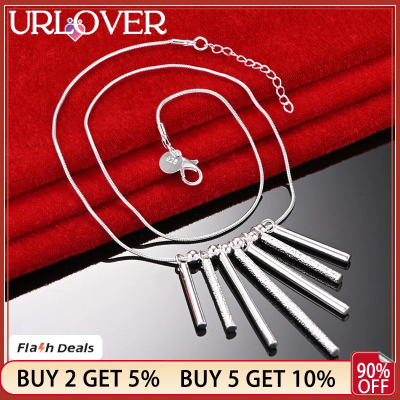 

URLOVER 925 Stamp Silver Color Long Short Cylinder Pendant Necklaces For Woman Chain Party Wedding Birthday Fashion Jewelry
