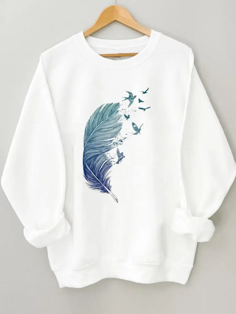 

Feather Watercolor 90s Style Autumn Spring Graphic Sweatshirts Fashion Fall Pullovers Casual Print Female Women Regular Clothing