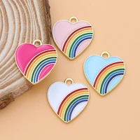 6pcs enamel heart rainbow charms cute pendants for jewerly making diy women kids necklace bracelet earrings bulk items wholesale