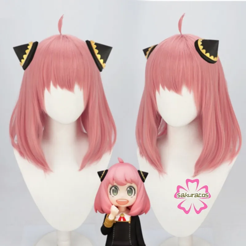 

Anime Spy X Family Anya Forger Cosplay Wig 45CM Long Pink Wigs Hair Hairpin Headwear Halloween Costume Prop Party + Free Wig Cap