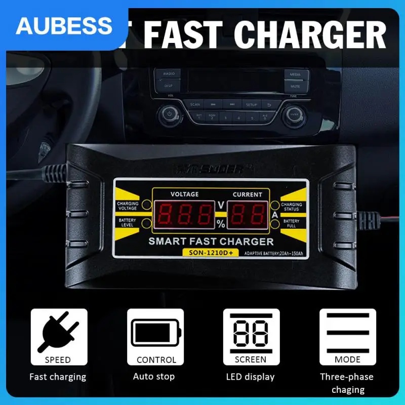 

12v 10a Car Charger Portable Lead Acid Battery Charger Durable Smart Car Accessories Motorcycle Battery Charger Universal