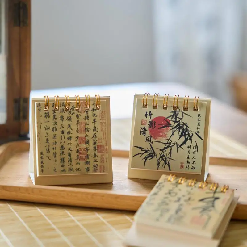 Chinese Retro Mini Desk Calendar 2024 2025 Small Desktop Calendar For