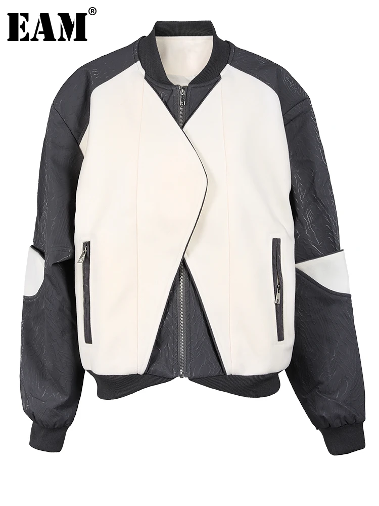 

[EAM] Свободная белая куртка большого размера с воротником-стойкой и длинным рукавом, Женское пальто, модная весенне-осенняя 2023 CP1988