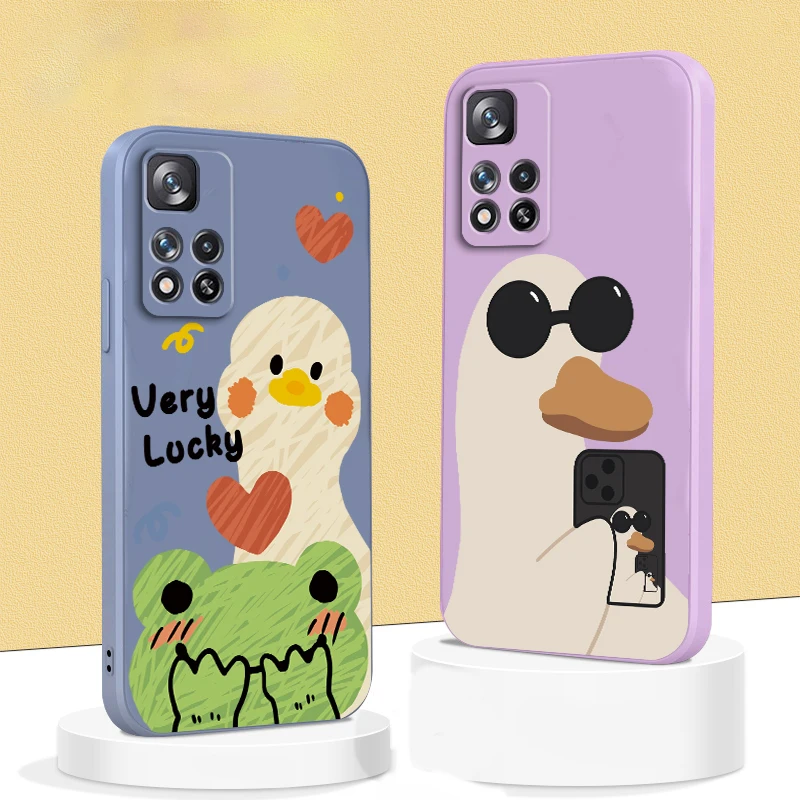 

Flowers Cute Drawing Duck Liquid Rope TPU Funda Phone Case For Xiaomi Redmi Note 11 11S 11T 10S 10 9S 9T 9 8T 8 Pro Plus 5G