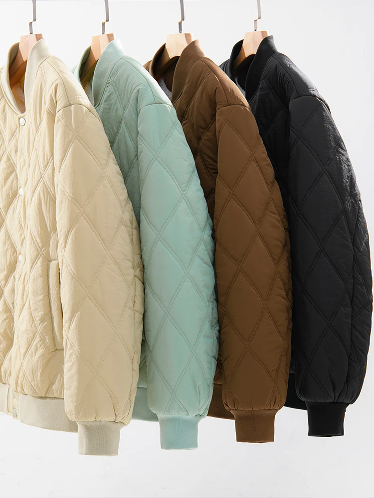 Senma up Baseball Collar Cotton-padded jacket Male 2024 Autumn and Winter Student Jacket Rhombus Fleece-lined Warm Co...