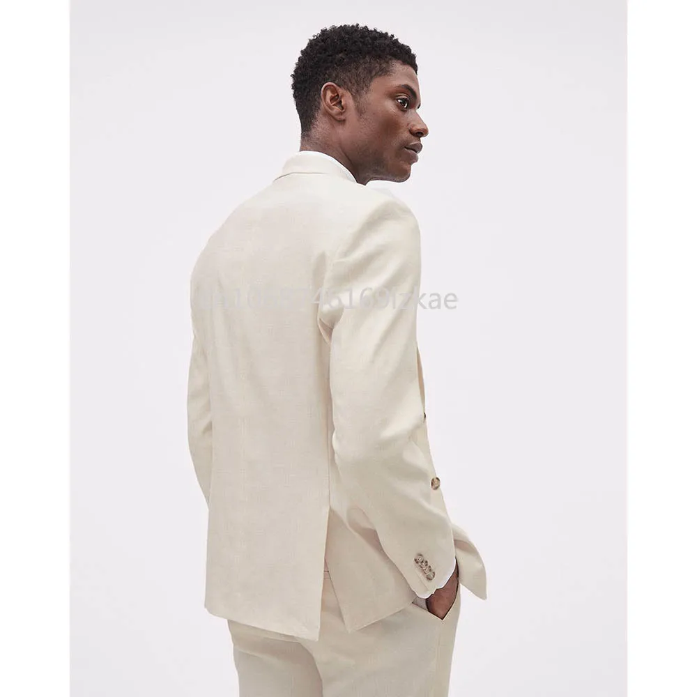 Приталенные мужские костюмы бежевый льняной роскошный пиджак брюки жилет полный