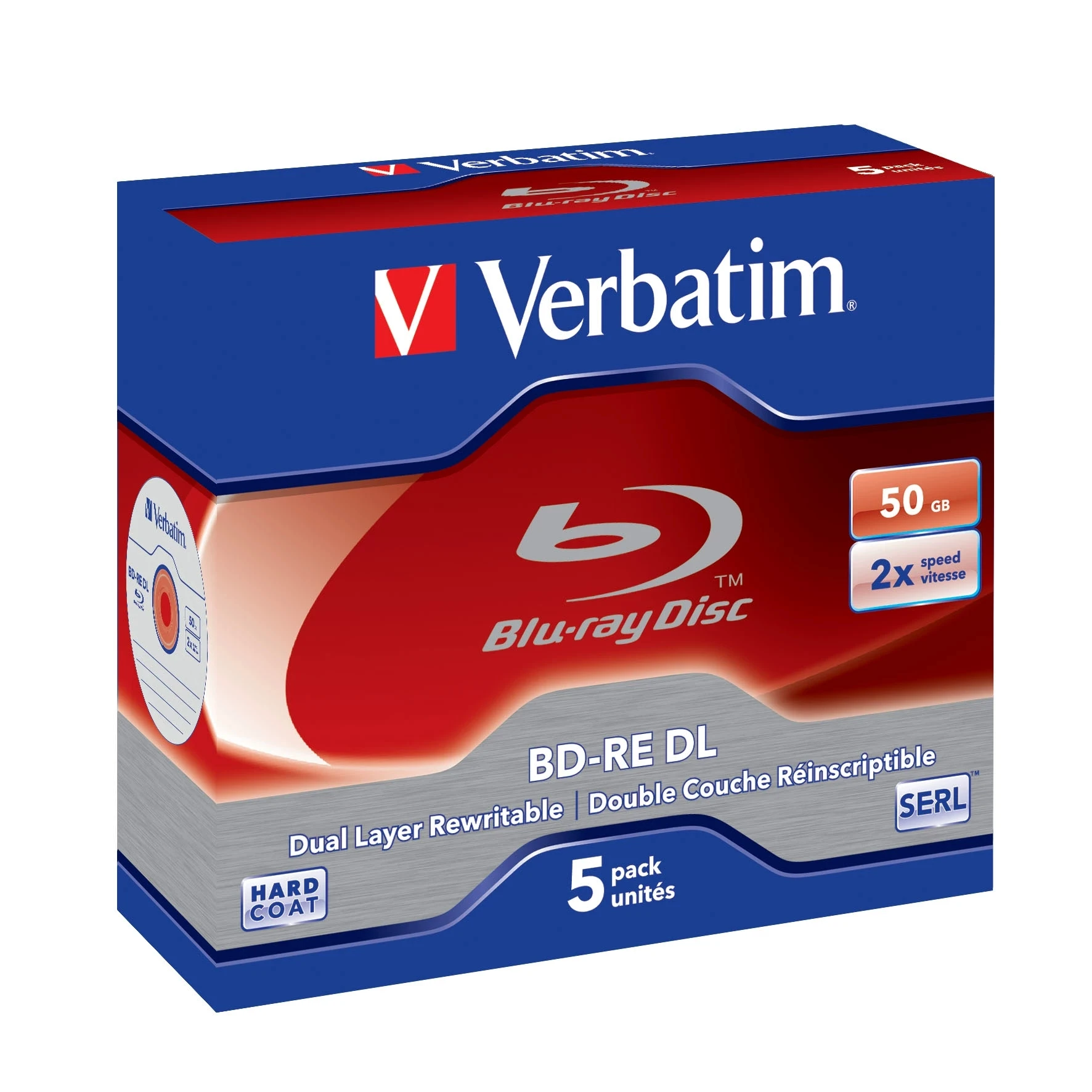 5Pcs Verbatim Blu-Ray Disc BD-RE DL 50GB 2X BDRE Blank Bluray Disks Dual Layer Rewritable