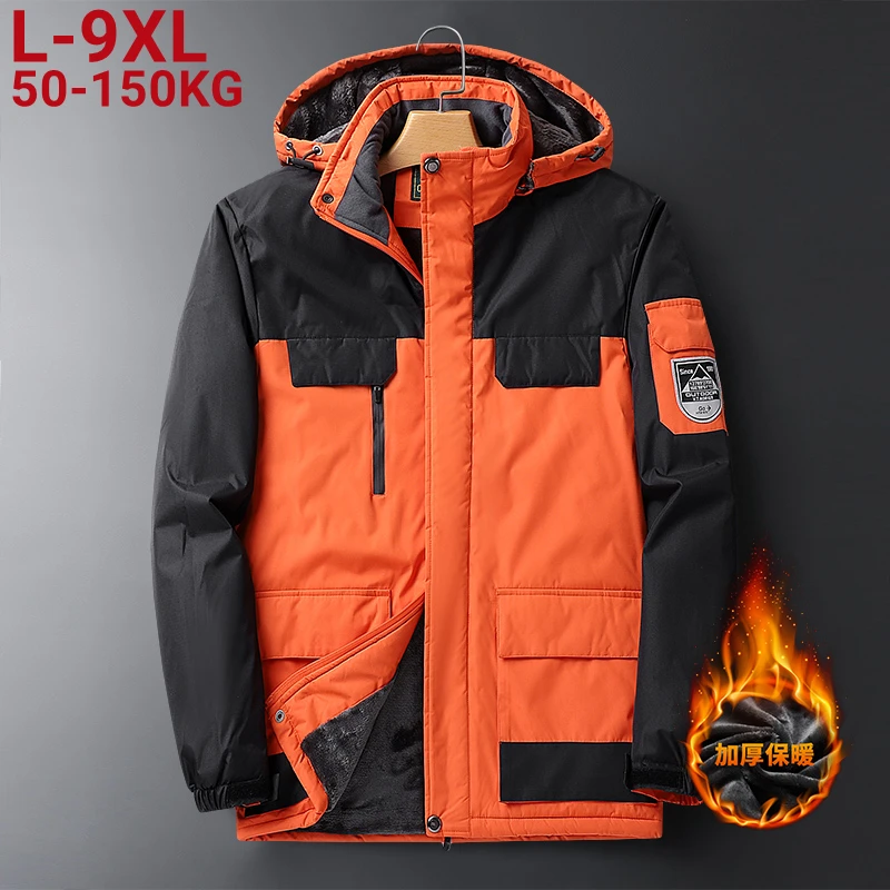 Plus Size 9xl 150kg Winter Waterproof Parka Men Windbreaker Velvet Thick Warm Fleece Coats Male Military Hooded Anorak Jackets