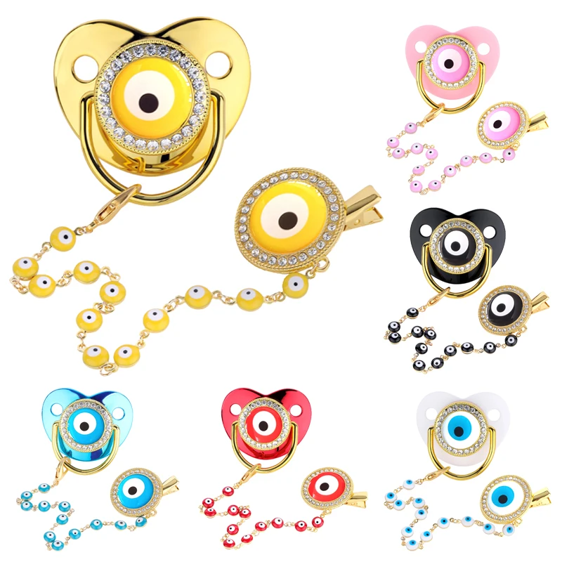 

Luxury Bling Evil Eyes Baby Pacifier with Clip Pacifier Chain BPA Free Silicone Infant Nipple Newborn Dummy Soother Chupete