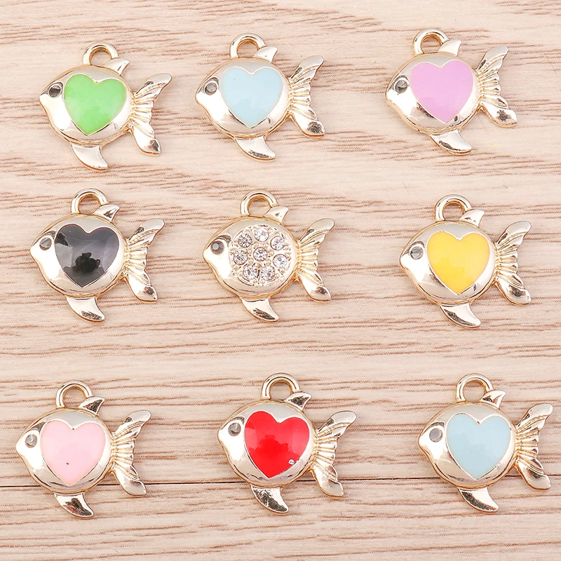 

10pcs Cartoon Alloy Enamel Love Heart Fish Charms for Jewelry Making Girls Drop Earrings Pendants Necklaces DIY Bracelets Gift