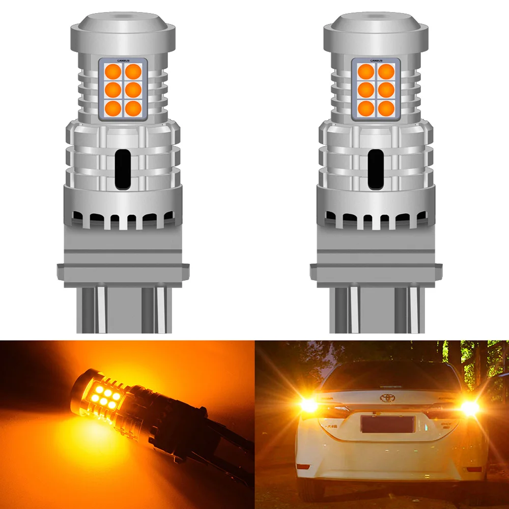 2 шт. T25 3157 P27/7W Светодиодная янтарная лампа Canbus без гипервспышки Автомобильный