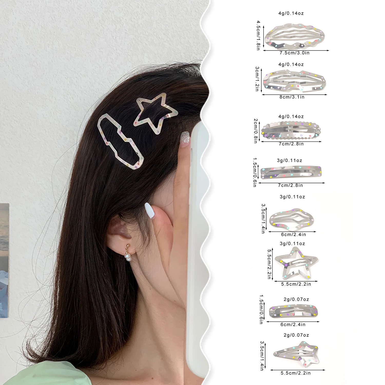 3/4 шт. Y2K серебряные заколки для волос со звездами девочек красочные