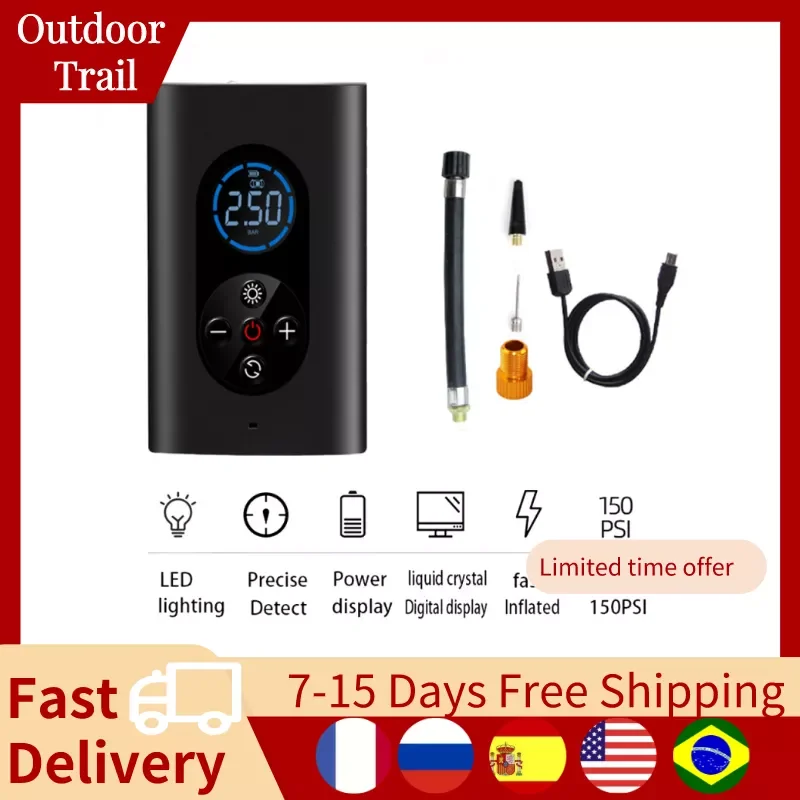 

Smart Tire Inflator 150psi Automatic USB Charging Wireless Car tyre inflator with Led Lighting Digital Air Pump for Bike Ball