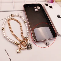 short wrist chain hand beaded pearl pendant mobile phone lanyard universal pendant exquisite tag off white lanyard for keys