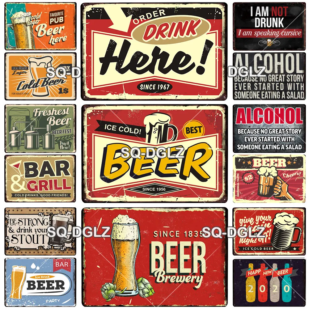 

Beer Drink Here Metal Sign Vintage Plaque Tin Sign Wall Decor Painting For Bar Pub Man Cave Crafts Retro Poster Custom Wholesale