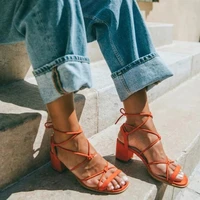 2022 sexy ankle strap women sandals thick heels large size 34 43 croee tied sandals casual womens office dress shoes