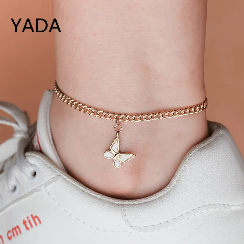 YADA INS Adjustable Gold Color Butterfly Anklets For Women Summer Foot Ankle Barefoot Sandals Bracelet Ankle Female AT220009
